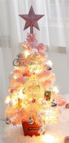 Mini Christmas Tree Flocking Tree Desktop With Light Set (Set: pink-50cm)